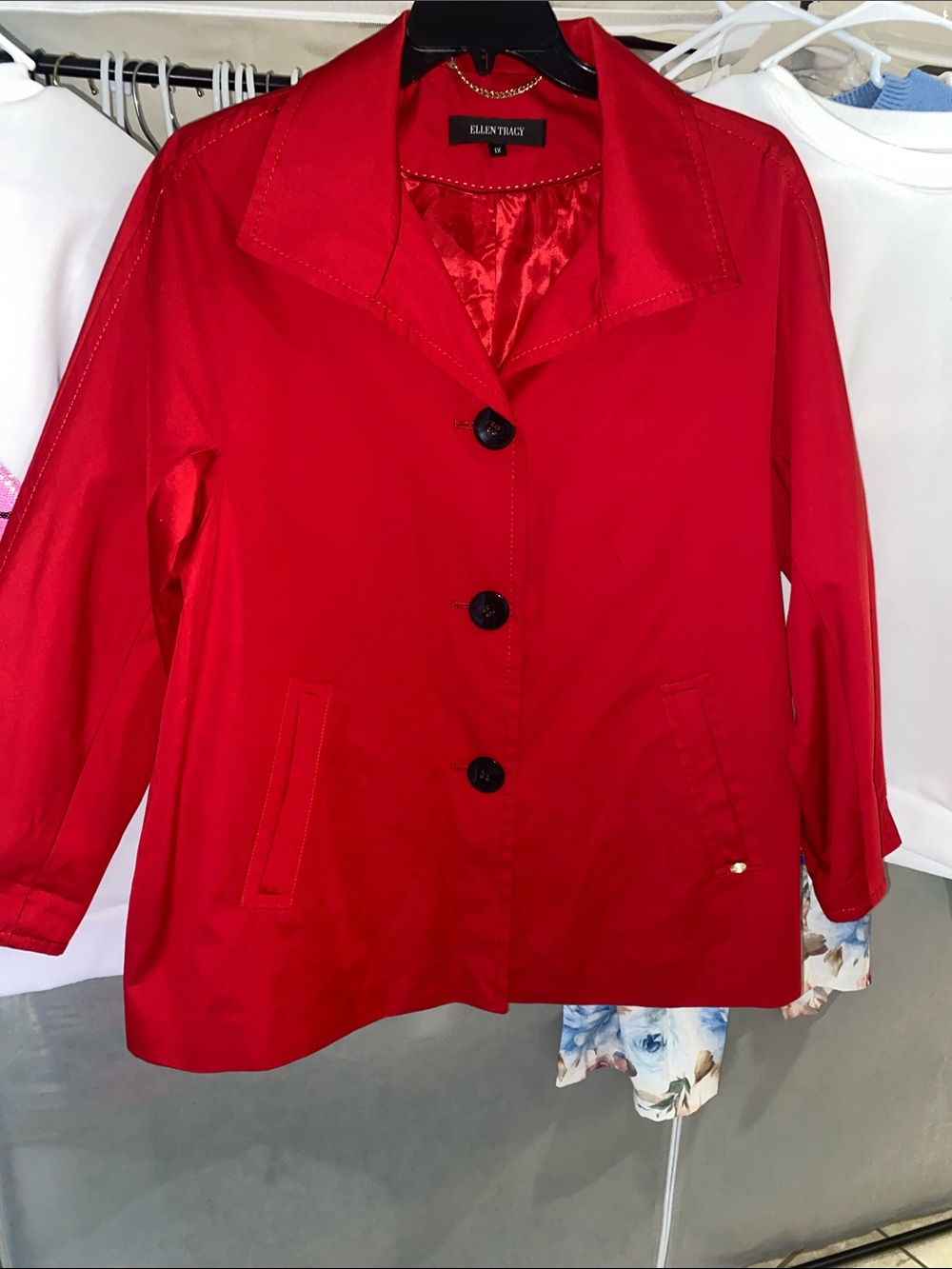 Ellen Tracy Bright Red Button-Front Pea Coat